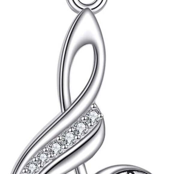 Music Note Necklace Sterling Silver Heart Pendant Treble Clef Jewelry Gift for W - Picture 1 of 6
